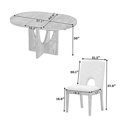 5 Pieces Extendable Round Dining Table Set for 4, Modern Kitchen Dining Table with Removable Leaf and 4 Upholstered Chairs for Dining Room