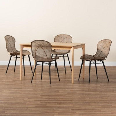 Baxton Studio Sabelle Japandi Wood and Rattan 5-Piece Dining Set