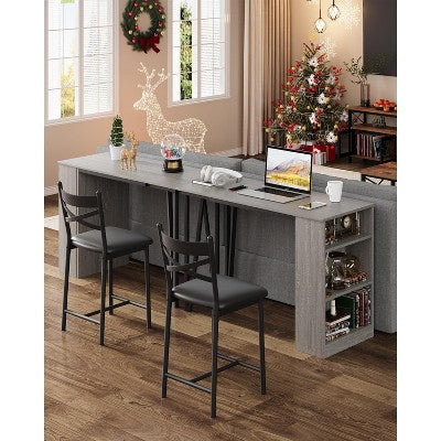 3 Piece Bar Table Set for 2, Bar Table and Chairs Set with with Flip Top Extension, Dining Table Set with Storage Shelves, Suitable for Small Space