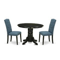 HomeStock 3-Pc Black Finish Solid Wood Top - Round Dining Room Set - Seats 4