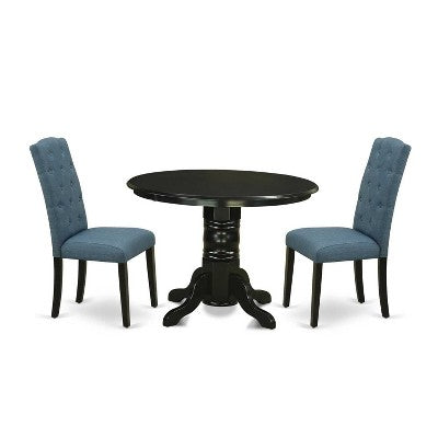 HomeStock 3-Pc Black Finish Solid Wood Top - Round Dining Room Set - Seats 4
