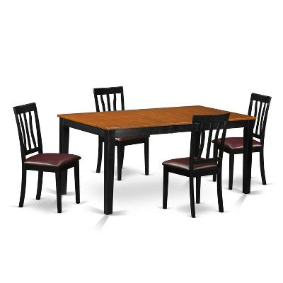 HomeStock 5-Pc Black and Cherry Finish Solid Wood Top - Dining Room Set - Seats 4