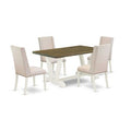HomeStock 5-Piece Rectangle Distressed Jacobean Finish Solid Wood Top Dining table with 4 Chairs