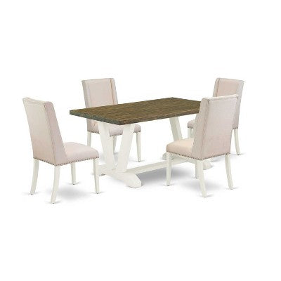 HomeStock 5-Piece Rectangle Distressed Jacobean Finish Solid Wood Top Dining table with 4 Chairs