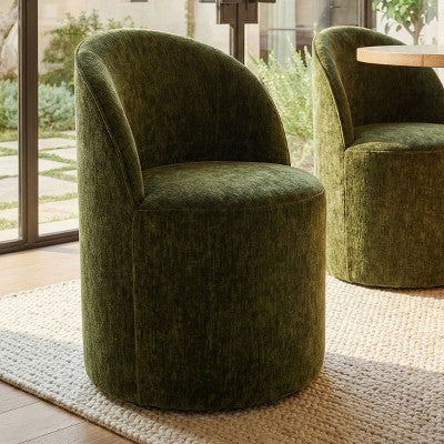 Dining Table Set for 6, Oval 79 Table and Chenille Fabric Armless Barrel Chairs with Casters, Perfect for Kitchens-Panipeachy