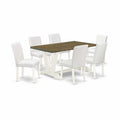 HomeStock 7-Pc Rectangle Natural Oak Finish Solid Wood Top Dining Table with 6 Chairs