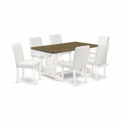 HomeStock 7-Pc Rectangle Natural Oak Finish Solid Wood Top Dining Table with 6 Chairs