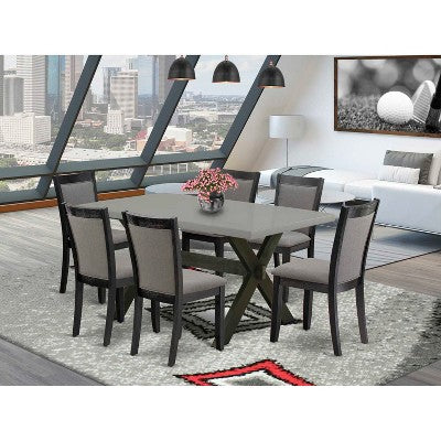 HomeStock 7-Piece Natural Oak Finish Solid Wood Top Dining Table with 6-Parson Chairs