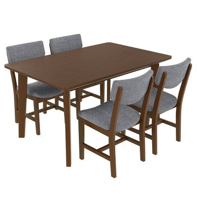5-Piece Rustic Dining Set with Wood Table and 4 Upholstered Chairs in Espresso