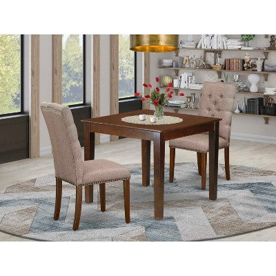 HomeStock 3-Piece Mahogany Finish Rectangular Solid Wood Top Dining Table Set