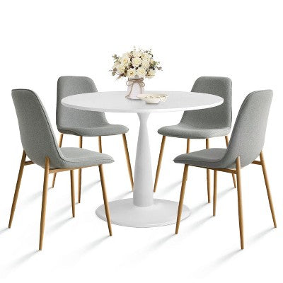 5-Piece Small Dining Table Set for 4, Round Dining Room Set With 4 Upholstered Chairs Oak Legs for Apartment, Indoor Furniture - Panipeachy