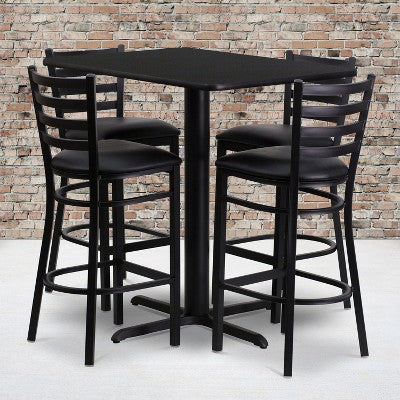 Flash Furniture 24W x 42L Rectangular Laminate Table Set with 4 Ladder Back Metal Barstools