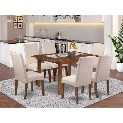 HomeStock 7-Piece Rectangle Mahogany Finish Solid Wood Top Dining Table with 6 Parson Chairs