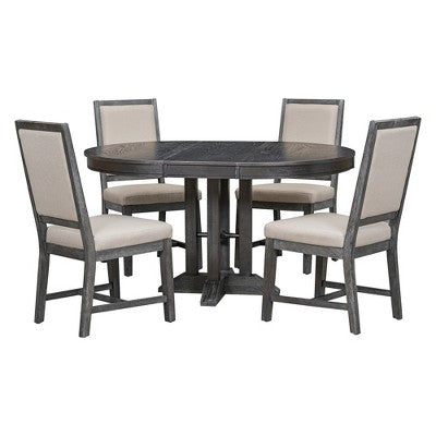5-Piece Dining Set with Extendable Round Table and 4 Upholstered Chairs - ModernLuxe