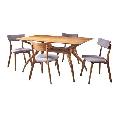GDFStudio Megann Mid-Century Modern Wood Fabric Upholstered 5 Piece Dining Set