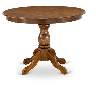 HomeStock Round Dining Table Set Antique Walnut Linen Chairs