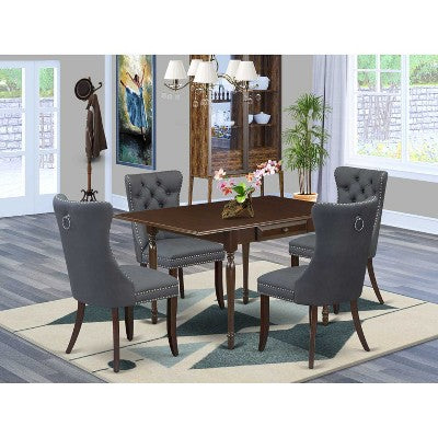 5-Piece Mahogany Finish Solid Wood Top - Rectangular Upholstered Dining Room Set - Seats 4
