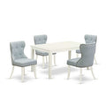 5-Piece Linen White Finish Solid Wood Top - Dining Room Set Seats-4