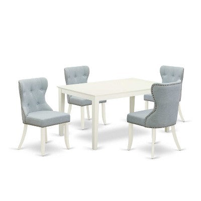 5-Piece Linen White Finish Solid Wood Top - Dining Room Set Seats-4