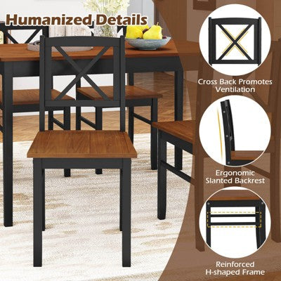 Costway 5 Piece Dining Table Set for 4 People with Rubber Wood Legs, Cross Backrest