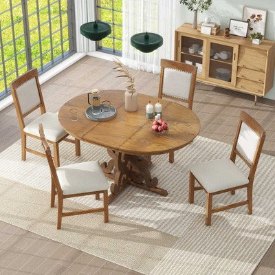 GDFStudio Ford 5 Piece Dining Set with Extendable Table and Upholstered Chairs