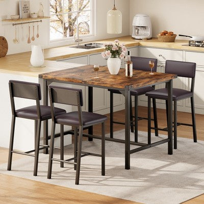 Garvee 3-Piece Dining Table Set W/Footrest & 2 Upholstered Chairs, High Table and Chairs Set with Corner Protector, for Pub, Dining