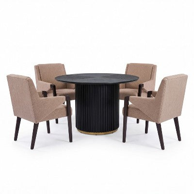 Christopher Knight Home Arvind Modern 5 Piece Rubberwood Linen Upholstered Dining Set with Round Table
