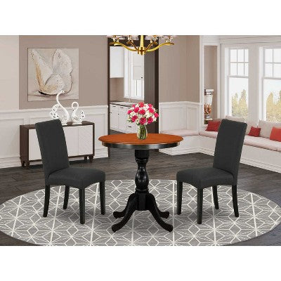 3-Piece Black and Cherry Finish Solid Wood Top - Dining Room Set with High Back - Seats-4