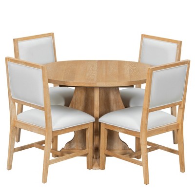 GDFStudio Mandy Farmhouse 5-Piece Extendable Dining Table Set with Upholstered Chairs