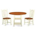 HomeStock 3-Piece Buttermilk and Cherry Finish Round Solid Wood Top Dining Table Set