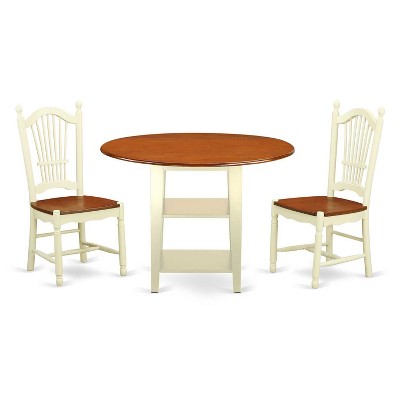 HomeStock 3-Piece Buttermilk and Cherry Finish Round Solid Wood Top Dining Table Set