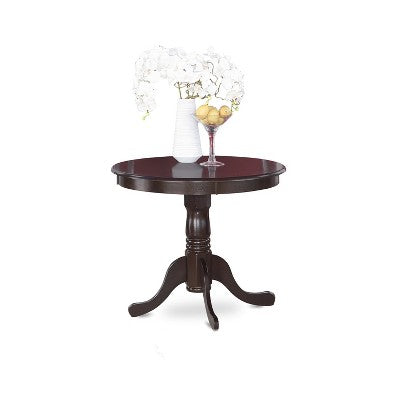 Kitchen Dining Table Set - Wooden Chairs - Cappuccino Finish Table - Linen Seat - Small Round Table
